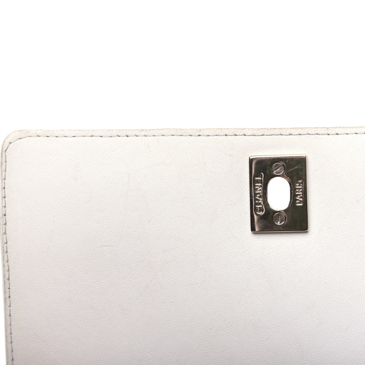 Glazed Calfskin Stitched Mini Square Flap White