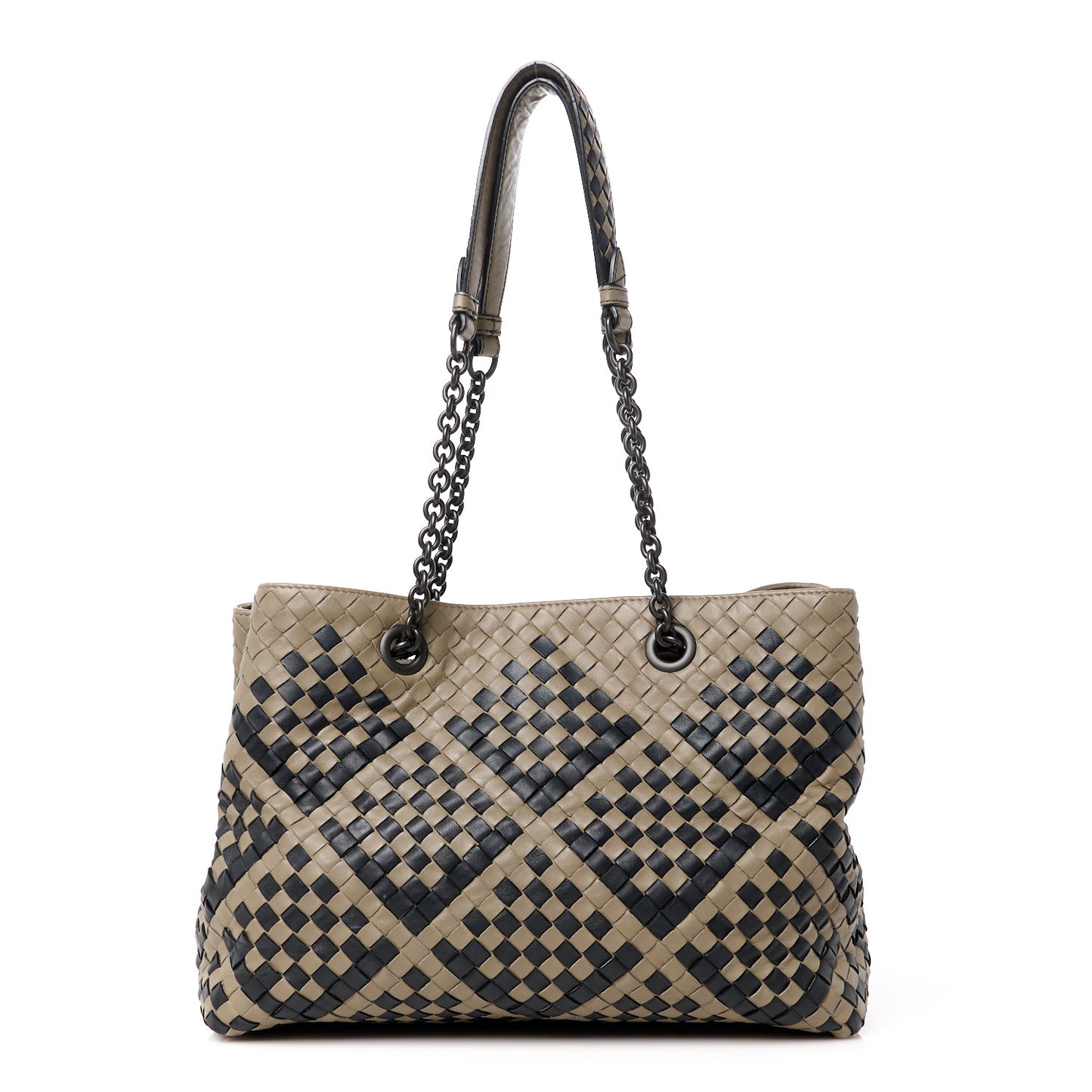 Nappa Intrecciato Medium Pavone Tote Beige Black
