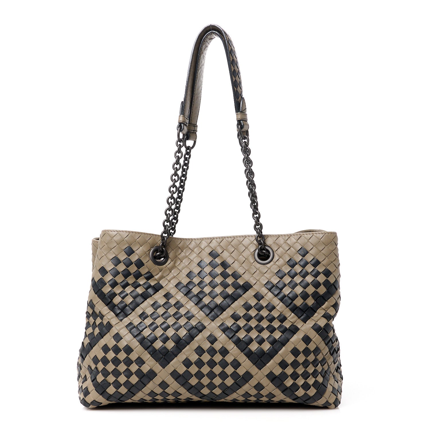 Bottega Veneta Nappa Intrecciato Medium Pavone Tote Beige Black 1 of 15