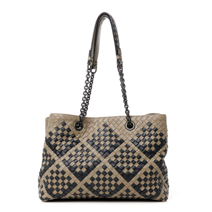 Bottega Veneta Nappa Intrecciato Medium Pavone Tote Beige Black 1 of 15