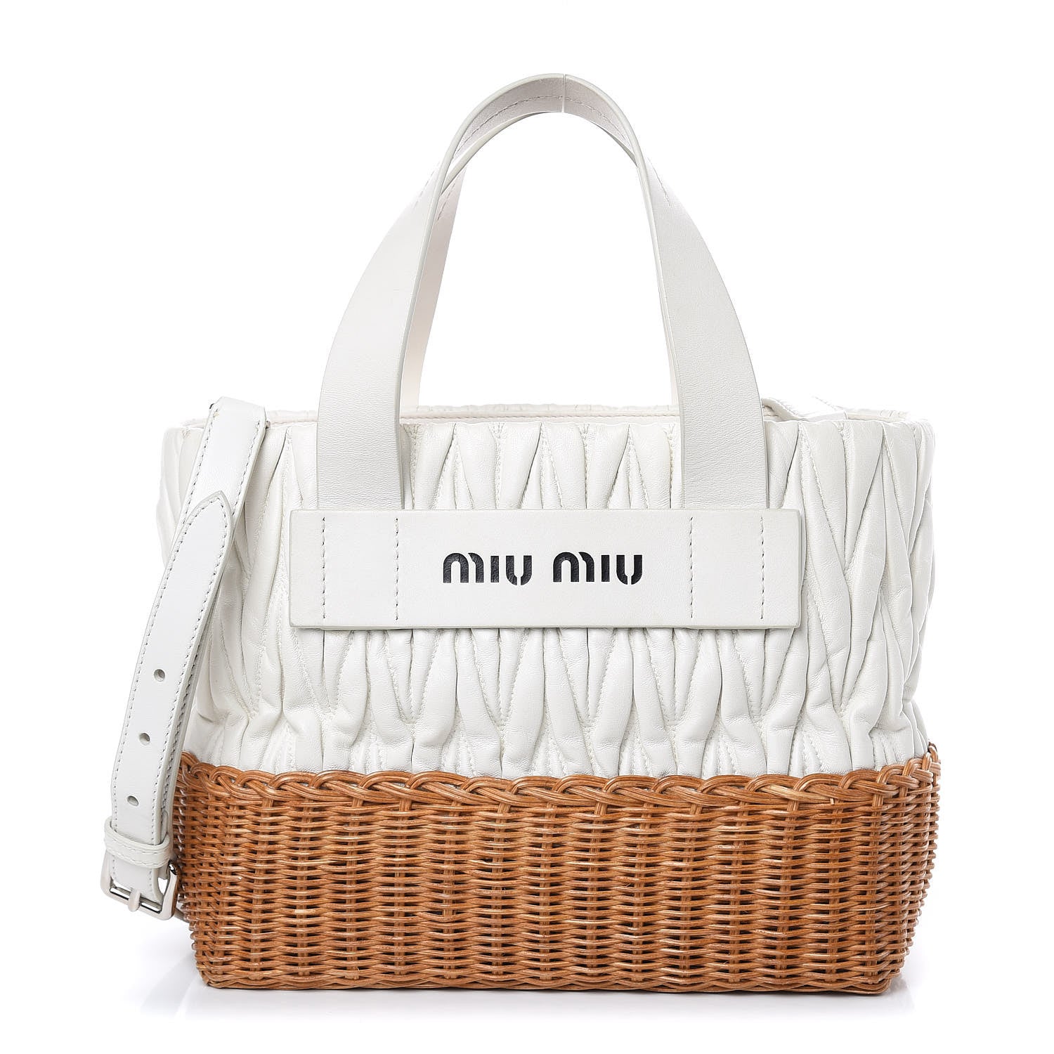 Miu Miu Nappa Matelasse Wicker Basket Bag White Miele 1 of 16