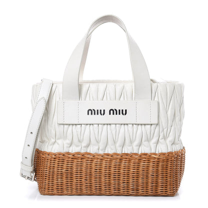 Miu Miu Nappa Matelasse Wicker Basket Bag White Miele 1 of 16