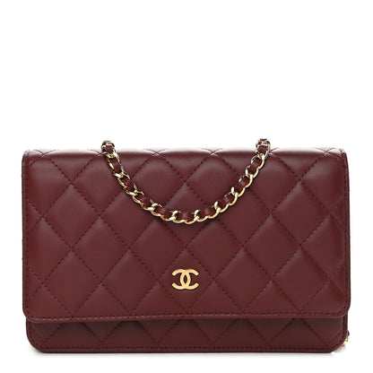 Chanel Lambskin Quilted Wallet On Chain WOC Burgundy 1 of 10