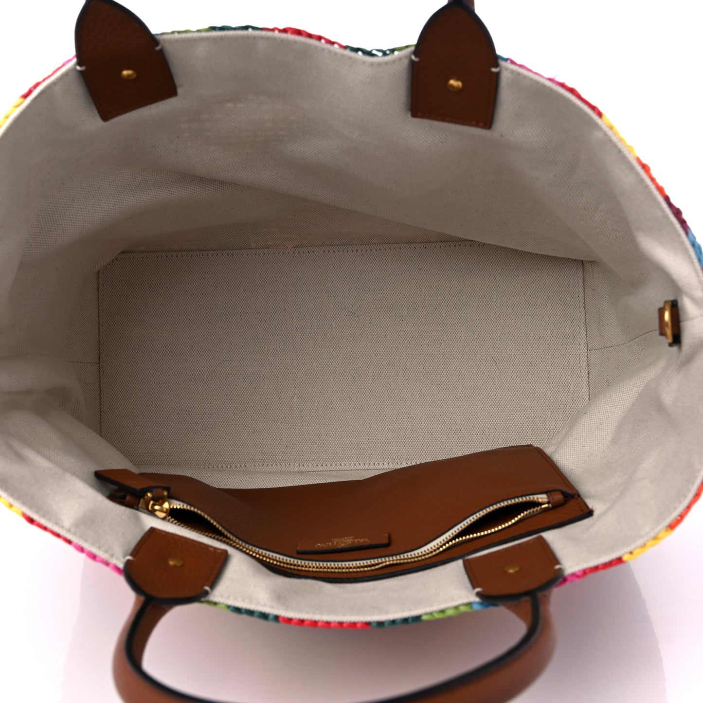 Raffia Calfskin Rockstud Summer Tote Multicolor