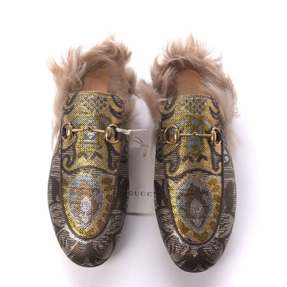 Gucci Brocade Fur Womens Princetown Slippers 38.5 Brown 5 of 10