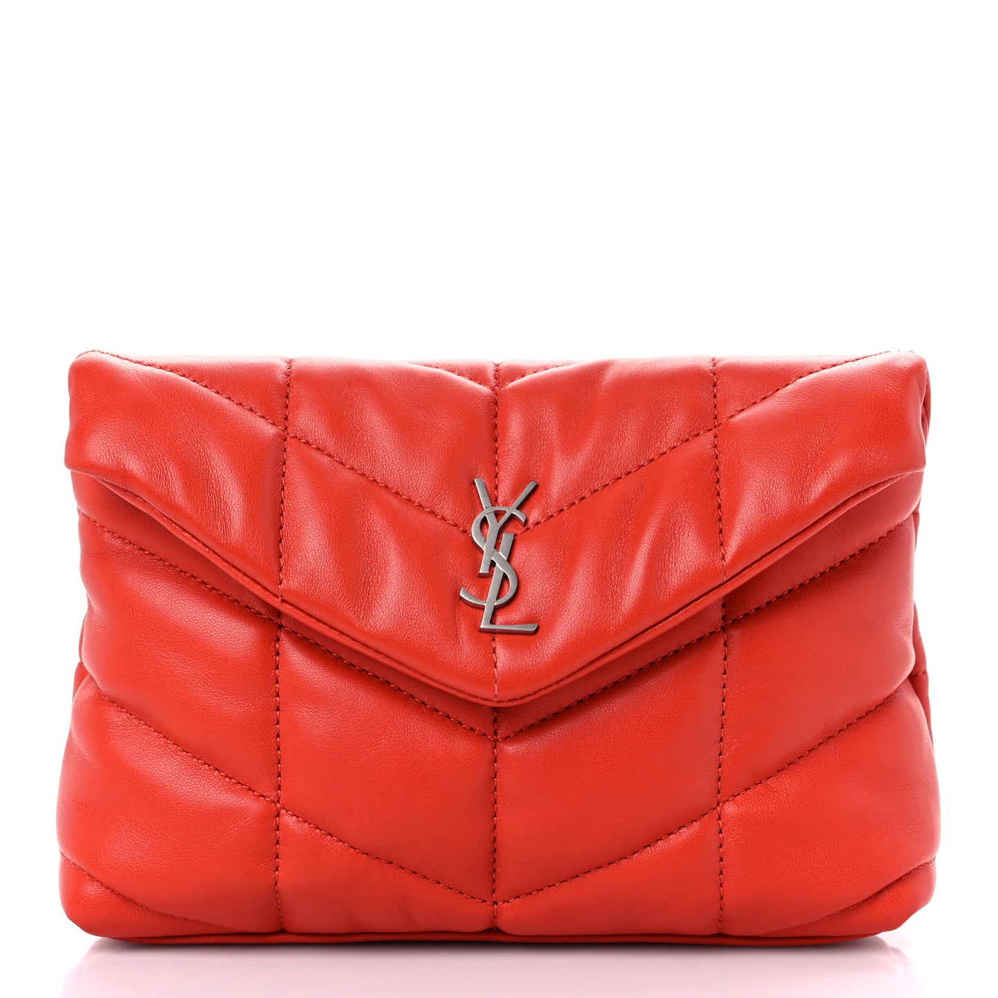 Lambskin Monogram Loulou Puffer Pouch Clutch Coral