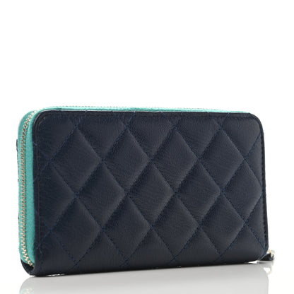 Chanel Goatskin Quilted Tri-Color In & Out Zip Around Wallet Navy Turquoise Pink 2 of 4