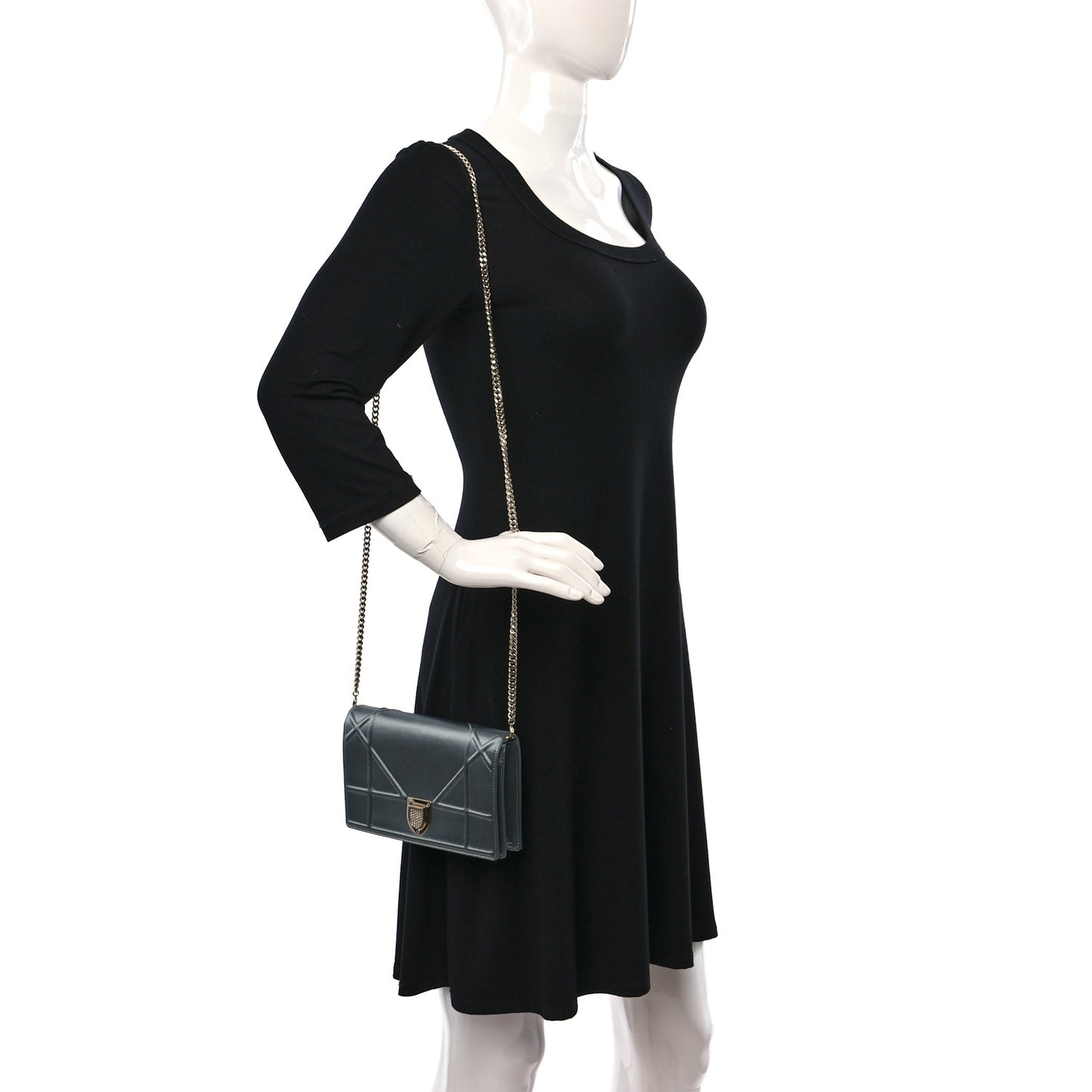 Satin Diorama Wallet on Chain Pouch Blue Gray