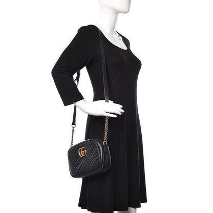 Gucci Calfskin Matelasse Small GG Marmont Chain Shoulder Bag Black 2 of 12