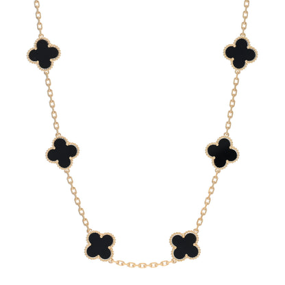 Van Cleef & Arpels 18K Yellow Gold Black Onyx 10 Motifs Vintage Alhambra Necklace 1 of 3