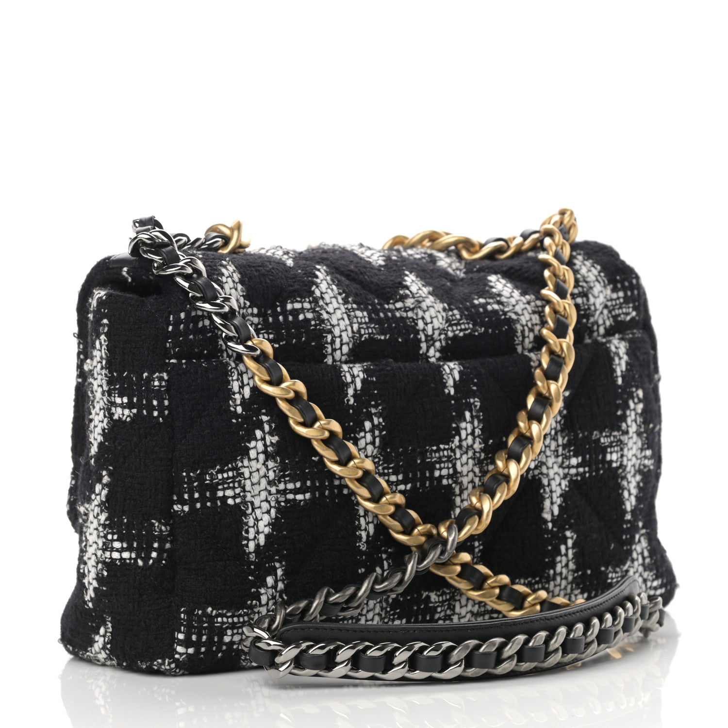 Chanel Tweed Quilted Large Chanel 19 Flap Black White 3 of 12