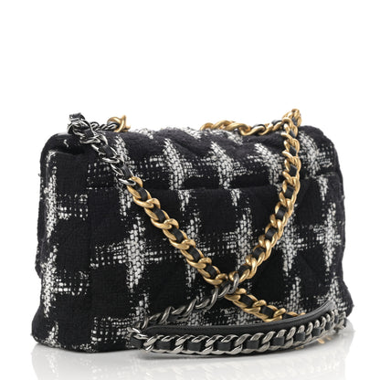 Chanel Tweed Quilted Large Chanel 19 Flap Black White 3 of 12