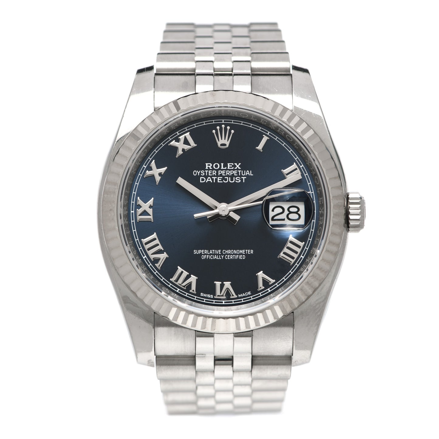 Stainless Steel 18K White Gold 36mm Oyster Perpetual Datejust Watch Blue Roman 116234