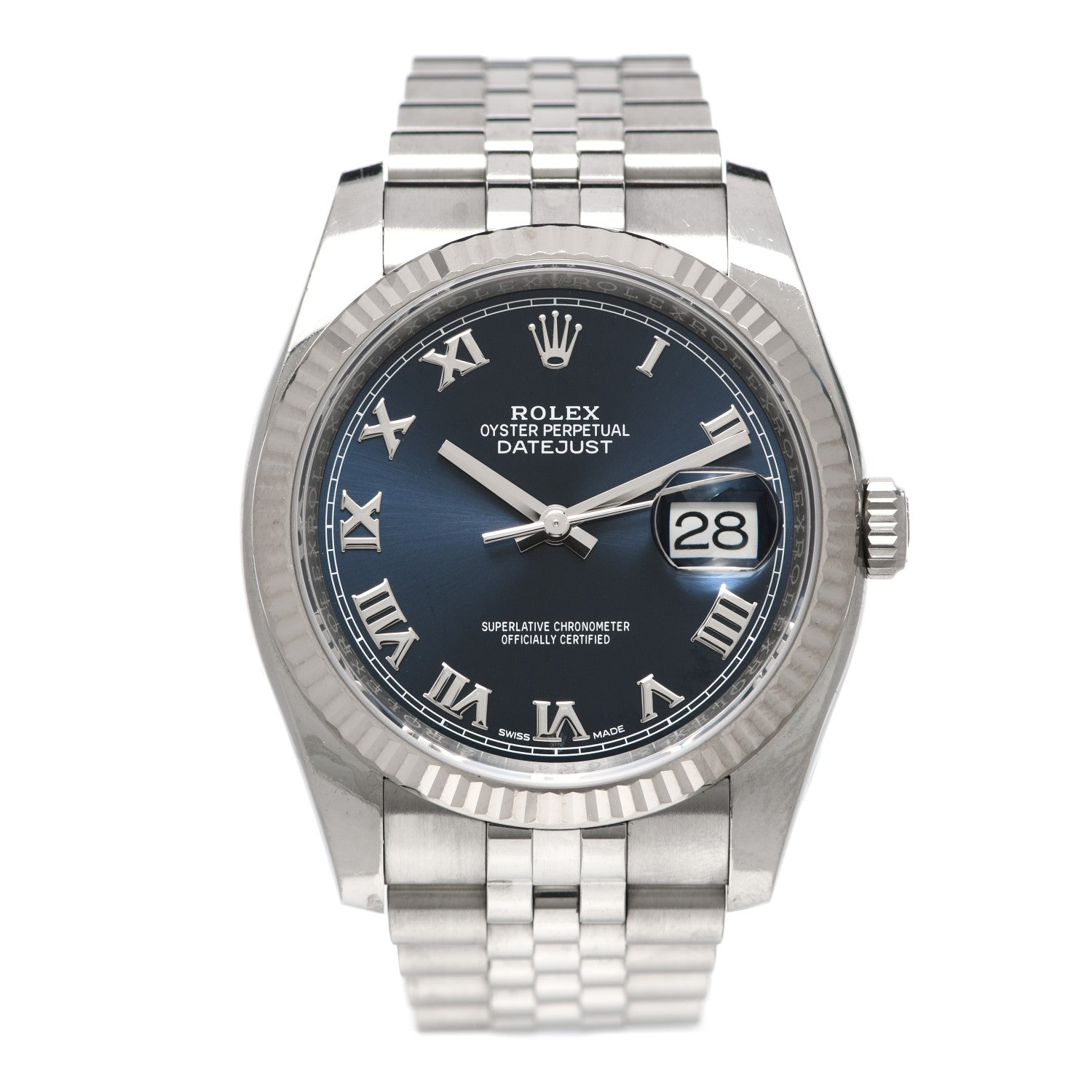 Rolex Stainless Steel 18K White Gold 36mm Oyster Perpetual Datejust Watch Blue Roman 116234 1 of 4