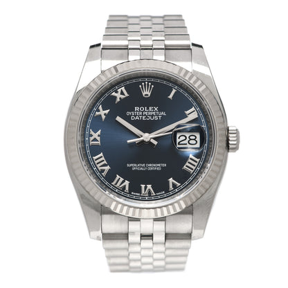 Rolex Stainless Steel 18K White Gold 36mm Oyster Perpetual Datejust Watch Blue Roman 116234 1 of 4