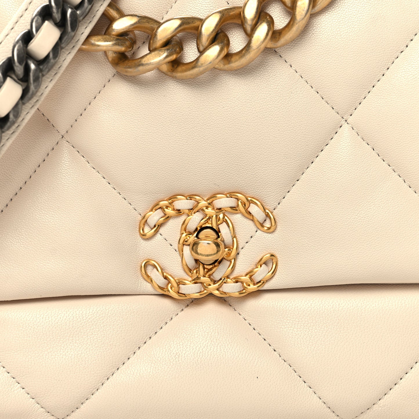 Lambskin Quilted Large Chanel 19 Flap Beige