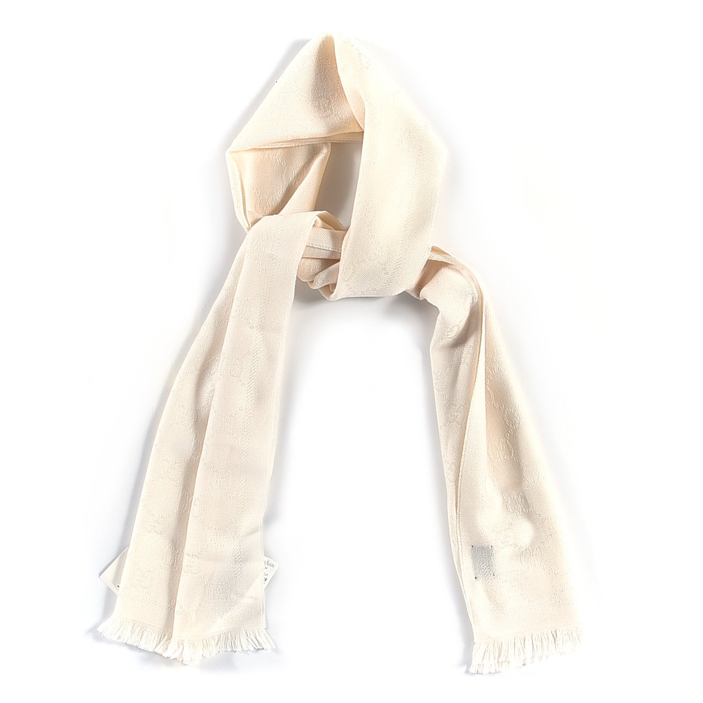 Wool GG Monogram Sten Fringe Scarf White