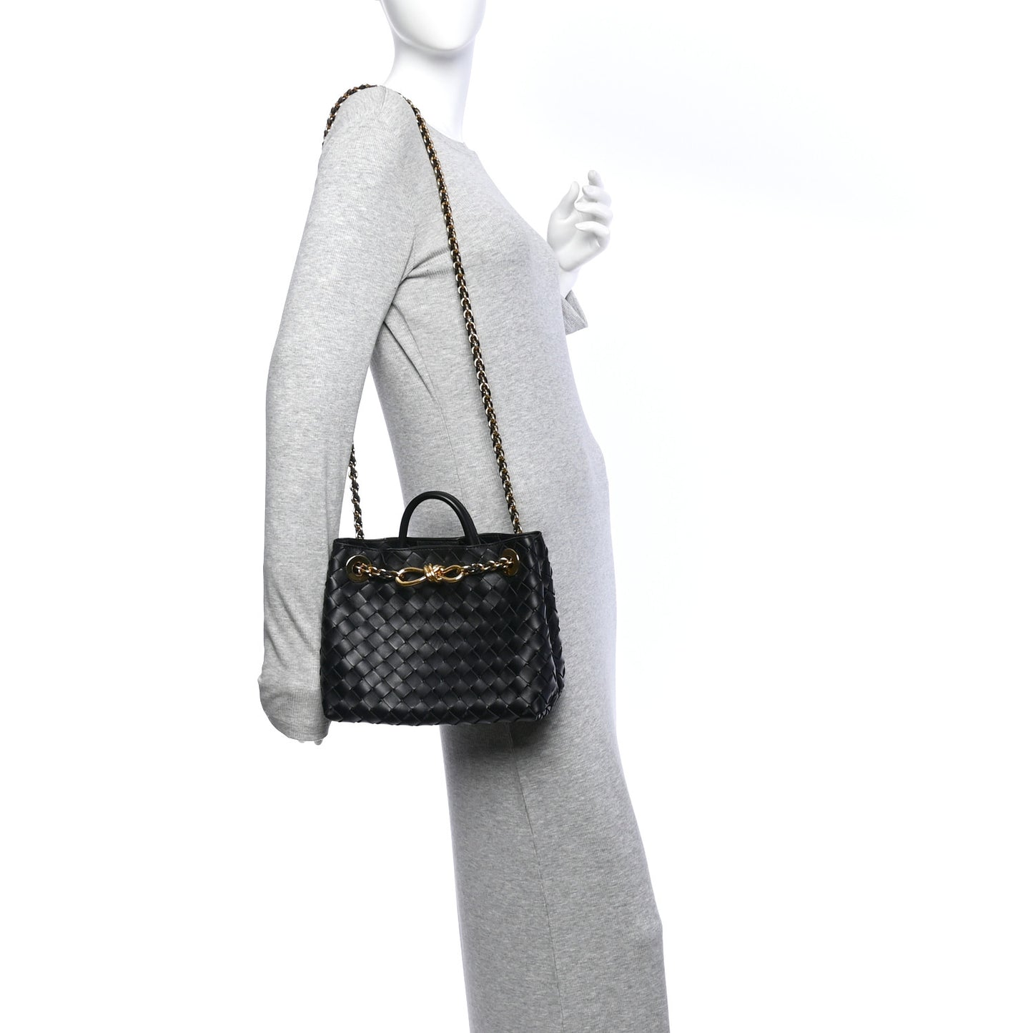 Nappa Intrecciato Small Andiamo With Chain Shoulder Bag Black