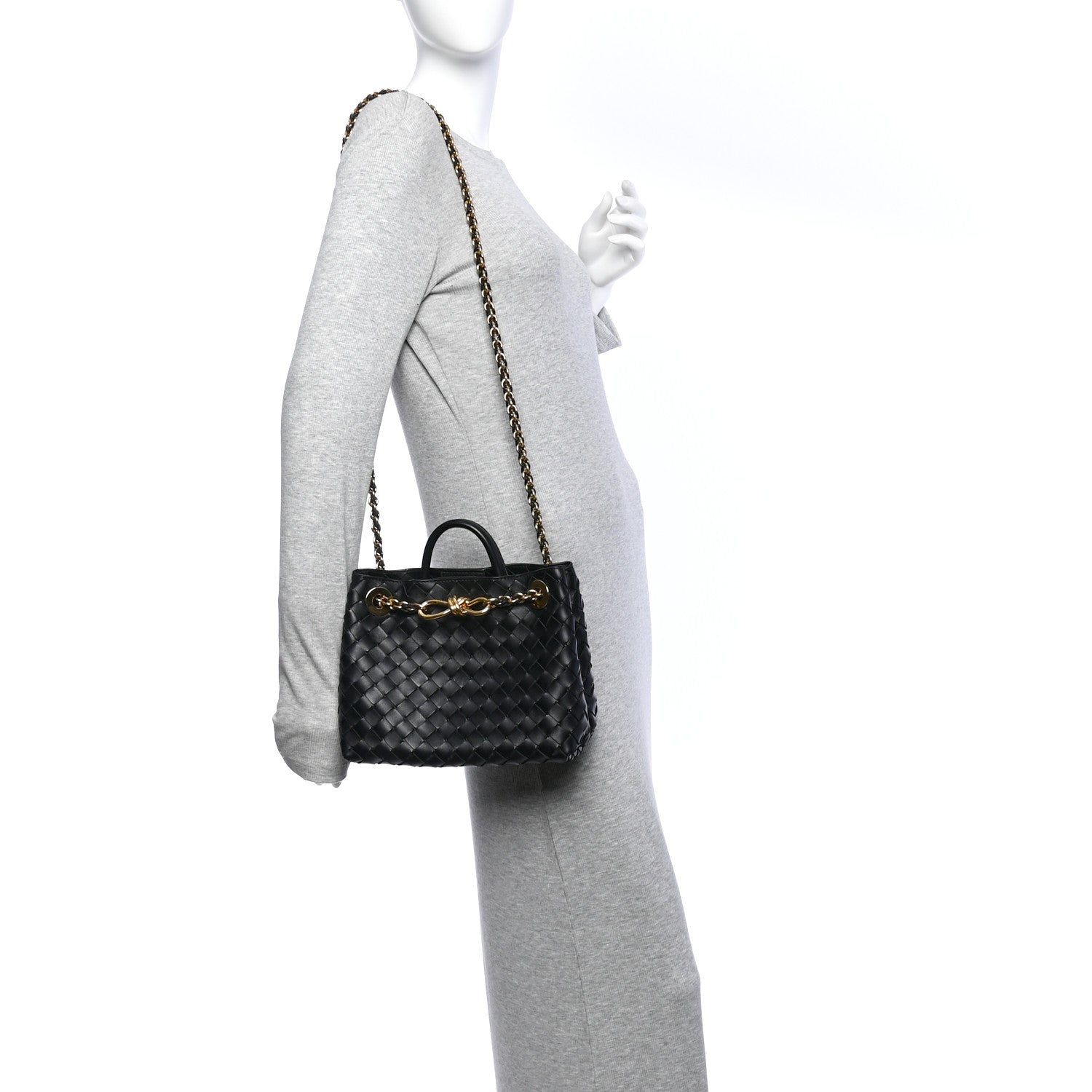 Bottega Veneta Nappa Intrecciato Small Andiamo With Chain Shoulder Bag Black 2 of 9