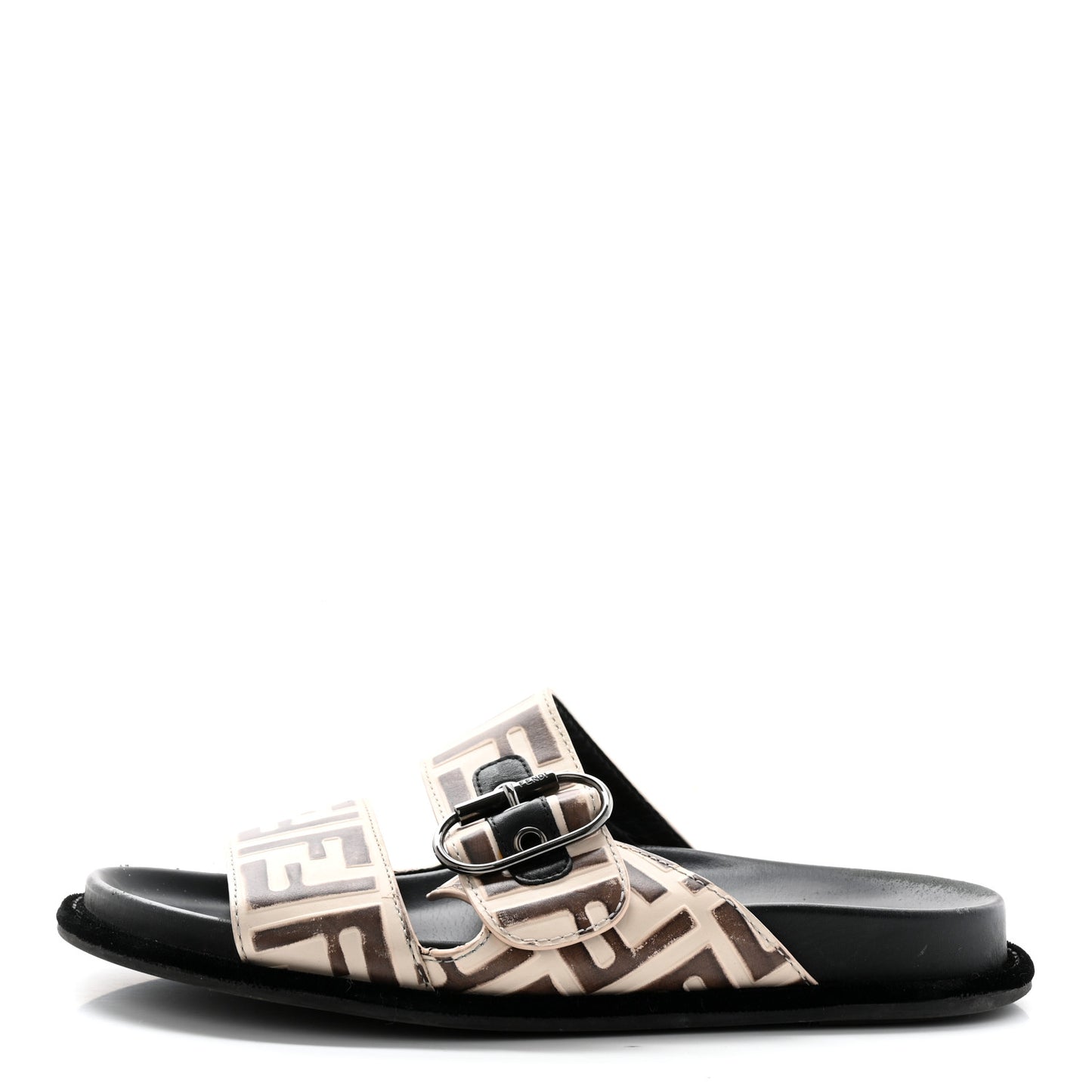Calfskin FF Embossed Slide Sandals 39 Camelia Moresco