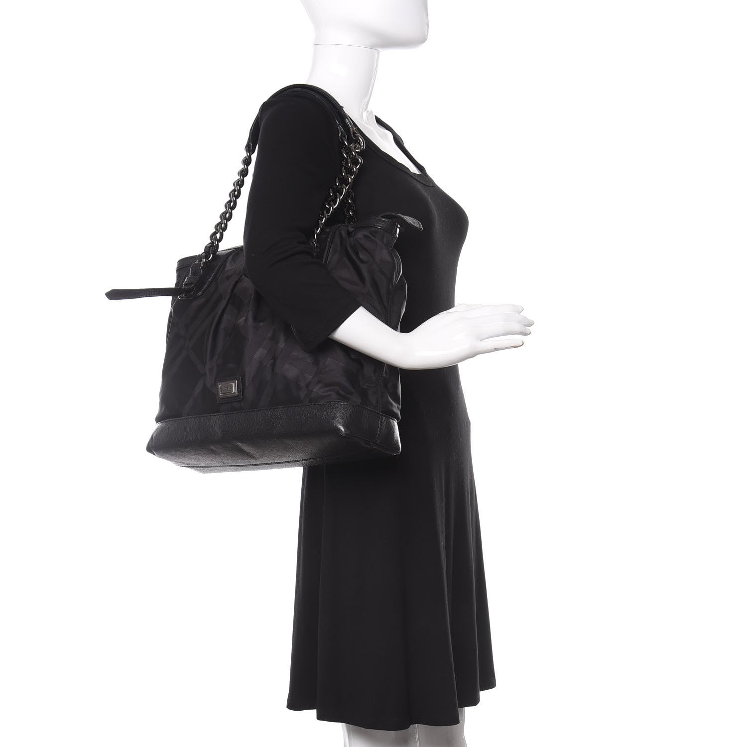 Burberry Nylon Tonal Check Torbitt Tote Black 2 of 16