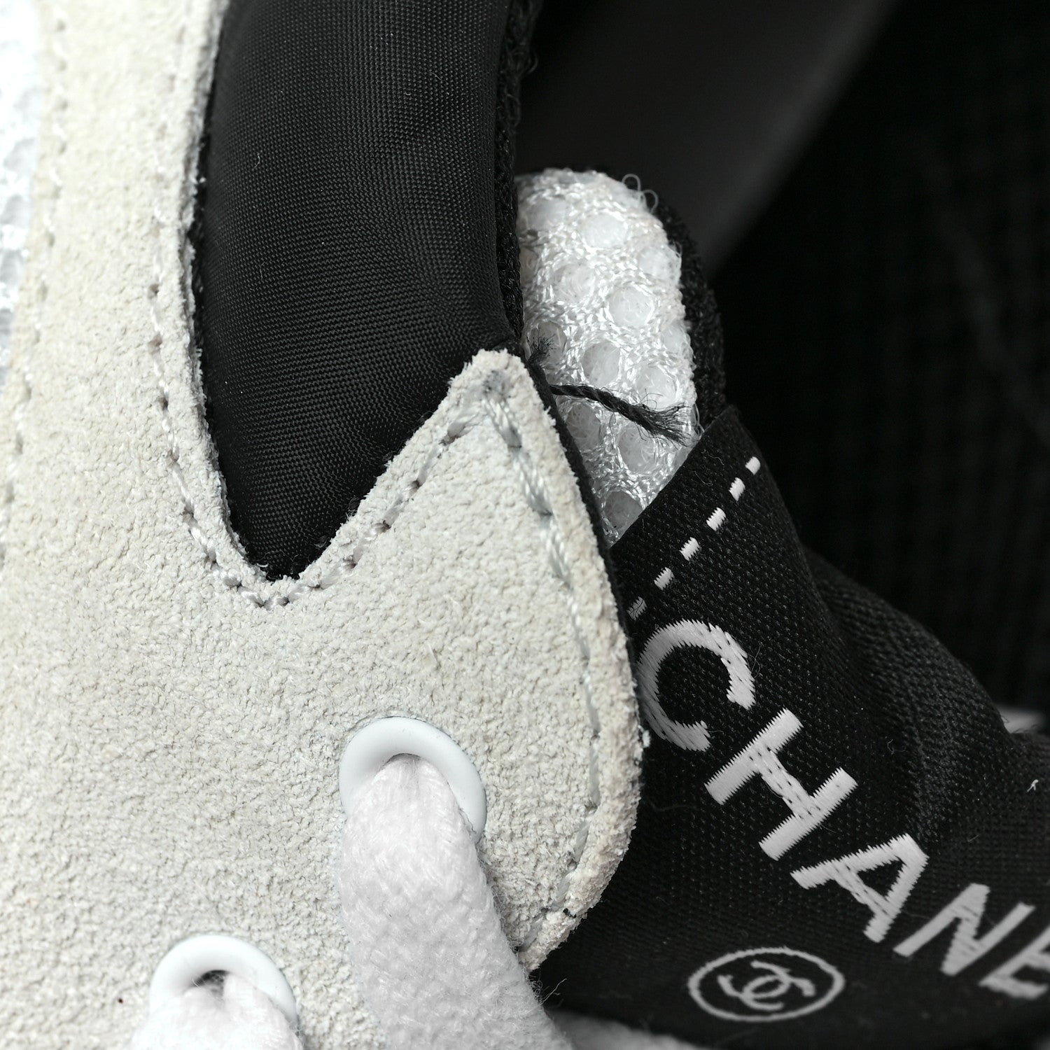 Chanel Mesh Suede Calfskin Grained Calfskin Womens CC Sneakers 37 White Black 10 of 10