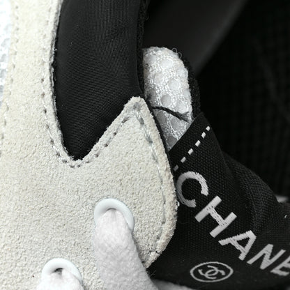 Chanel Mesh Suede Calfskin Grained Calfskin Womens CC Sneakers 37 White Black 10 of 10