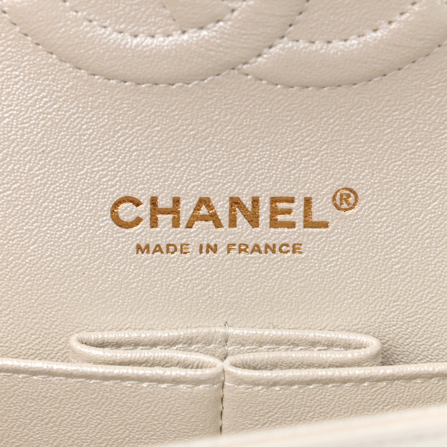 Iridescent Calfskin Quilted Medium Double Flap White