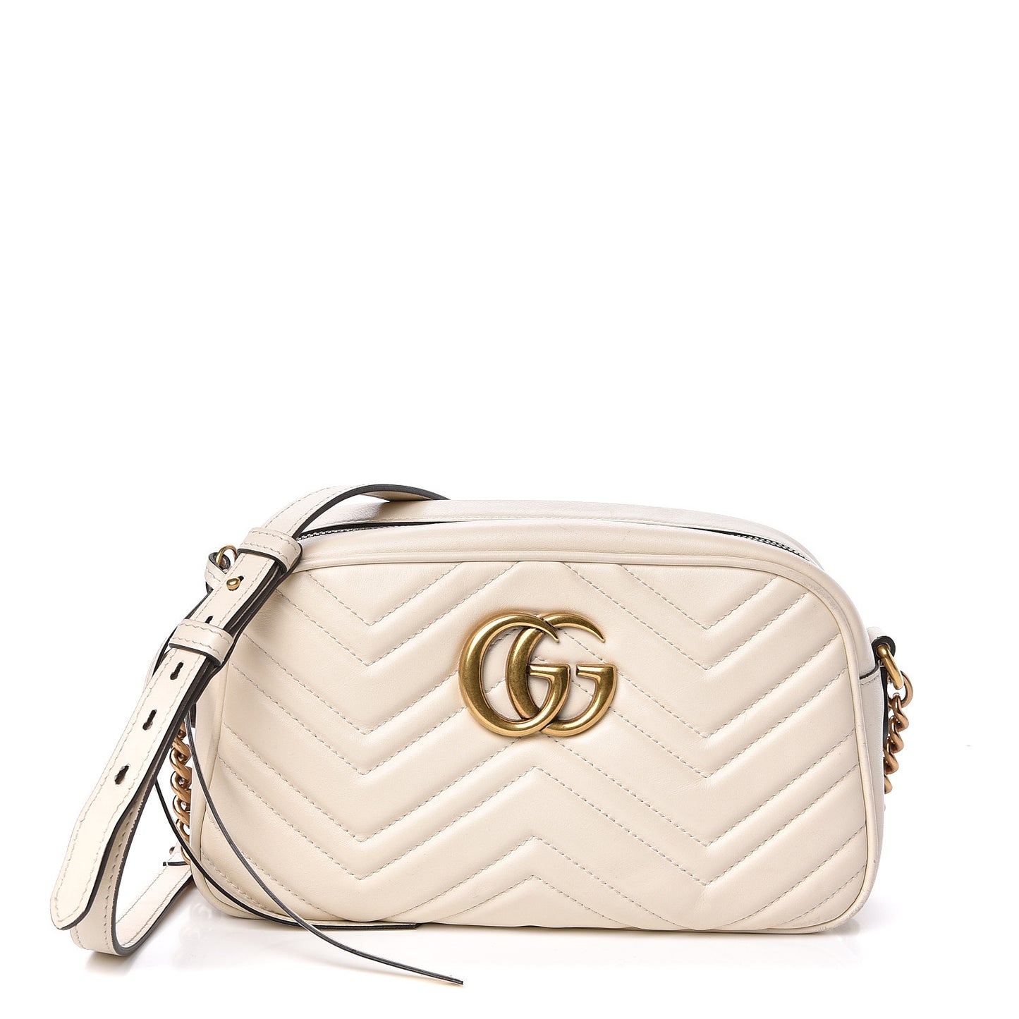 Calfskin Matelasse Small GG Marmont Chain Shoulder Bag White