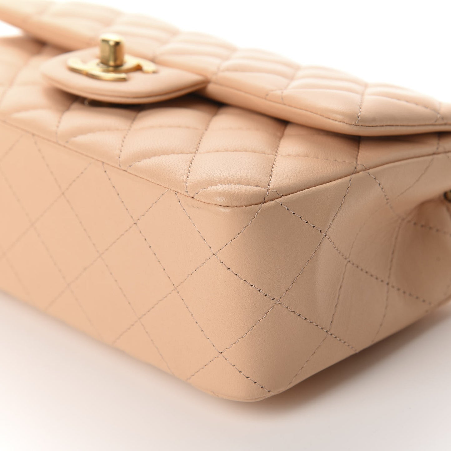 Lambskin Quilted Mini Rectangular Flap Beige