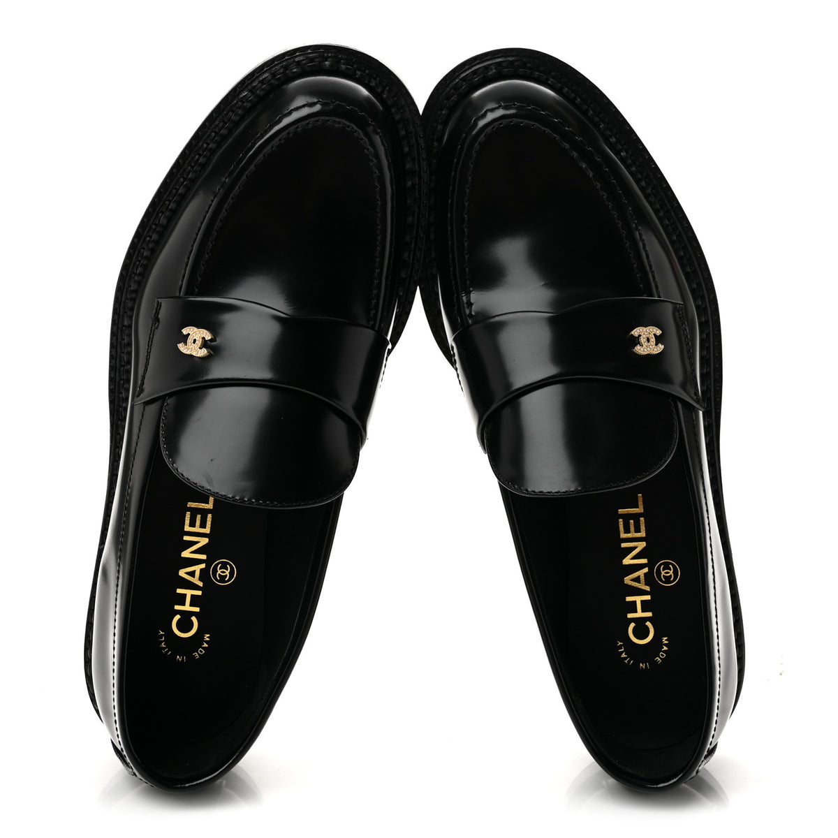 Shiny Calfskin Pearl CC Loafers 39 Black