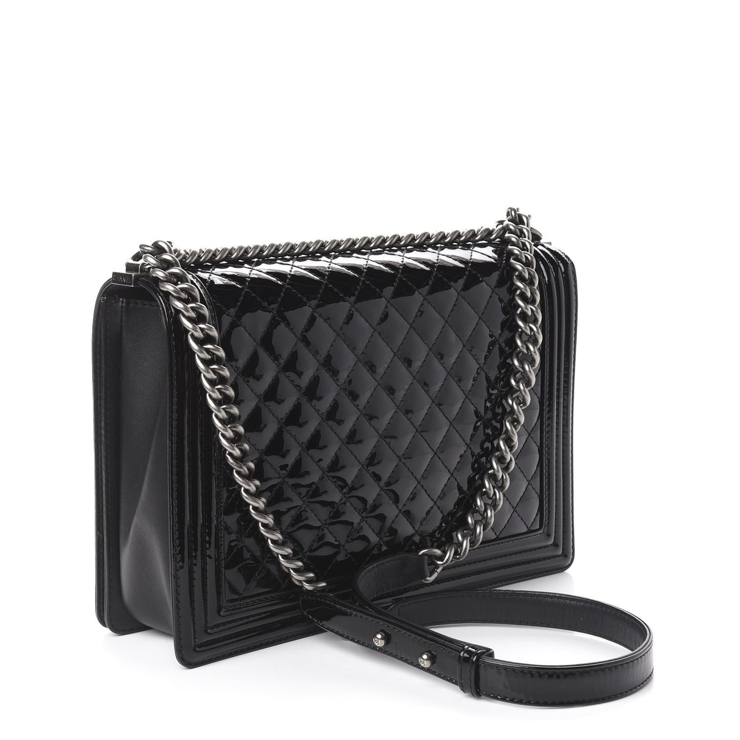 Patent Quilted Large Boy Flap Black