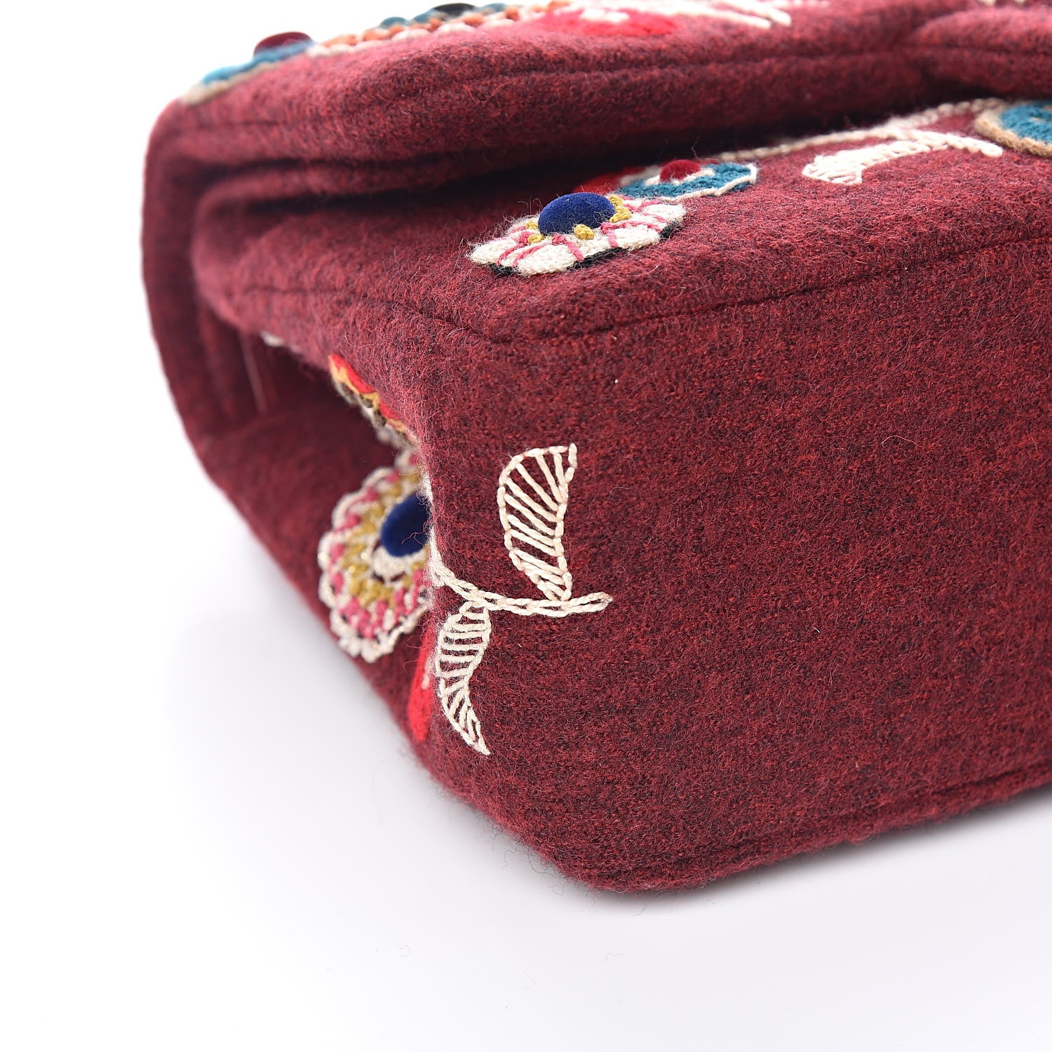 Chanel Felt Flower Embroidered Jumbo Double Flap Burgundy Multicolor 9 of 11