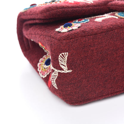 Chanel Felt Flower Embroidered Jumbo Double Flap Burgundy Multicolor 9 of 11