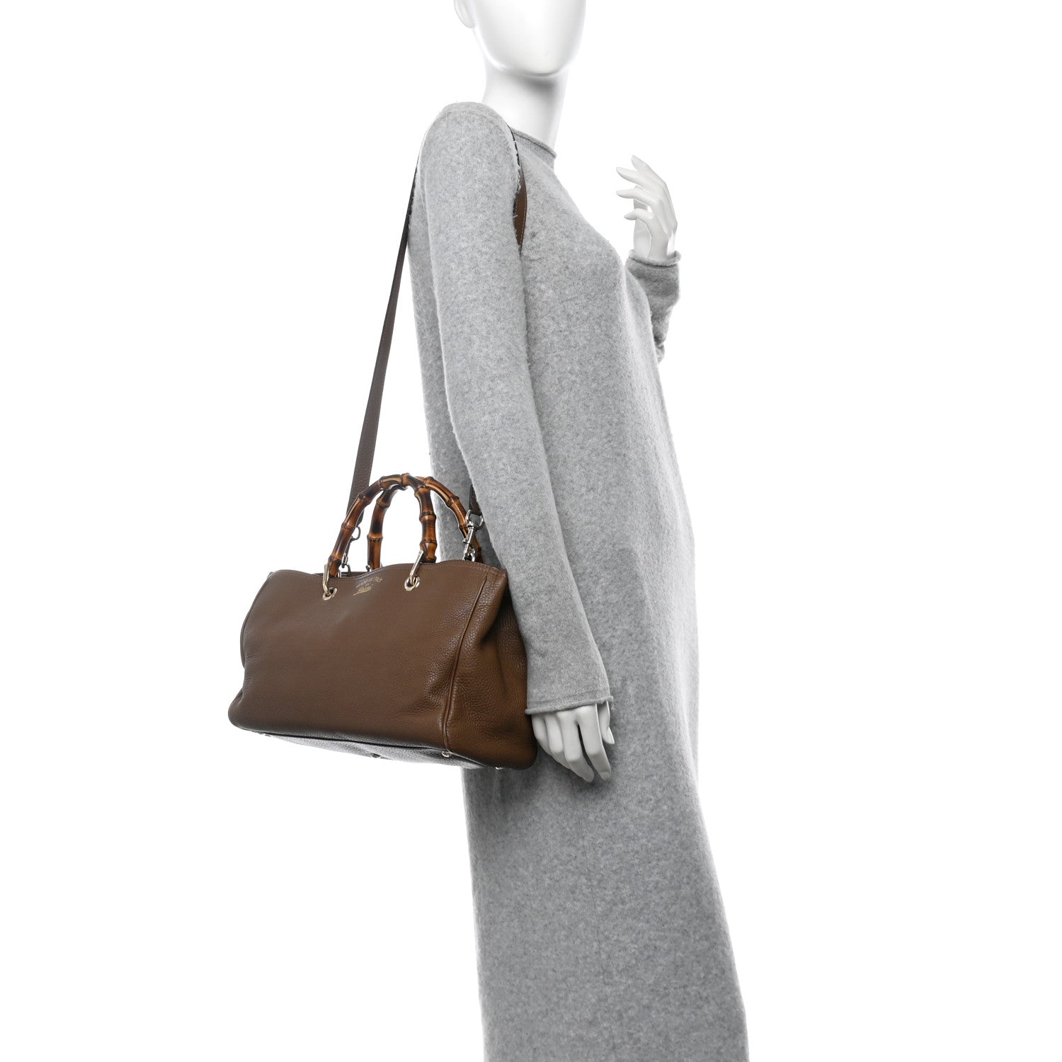 Gucci Pebbled Calfskin Medium Bamboo Shopper Tote Acero 2 of 12