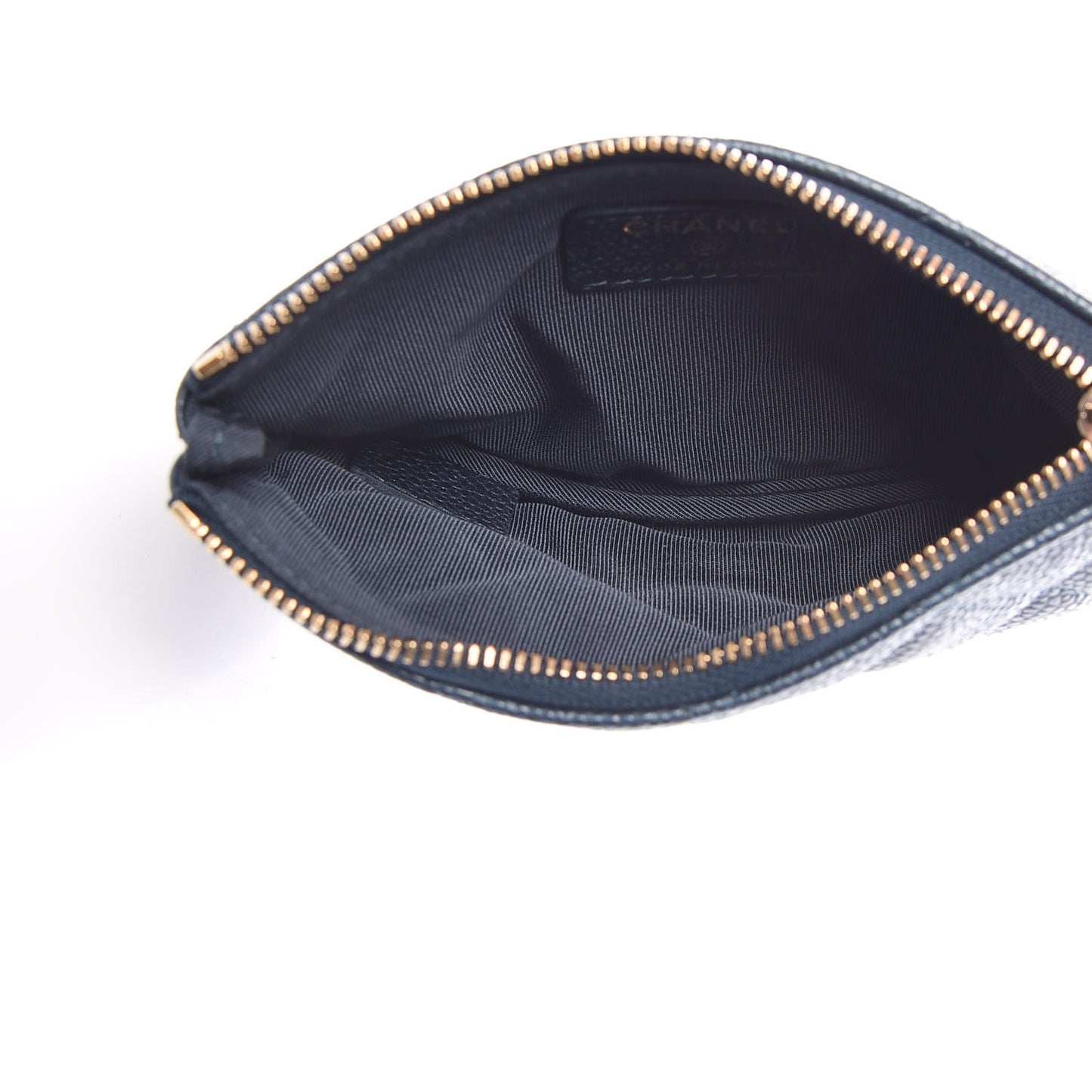 Metallic Caviar Quilted Small Cosmetic Case Dark Blue