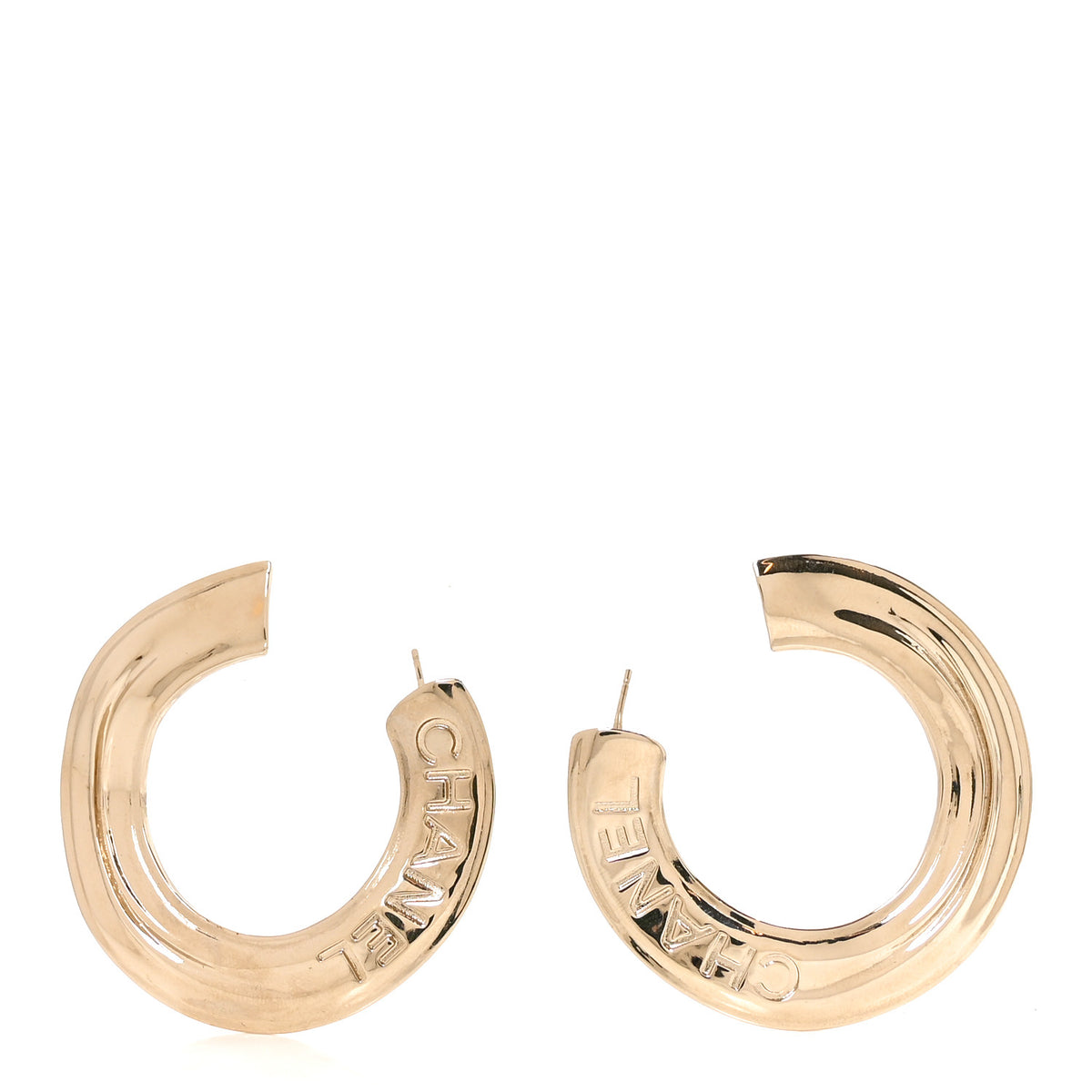 Chanel Logo Hoop Earrings Gold 1 of 5