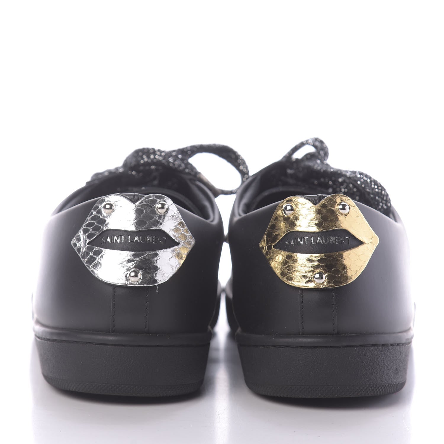 Saint Laurent Calfskin Metallic Ayers Signature Court Lips Sneakers 38 Oro Moon Black 5 of 10