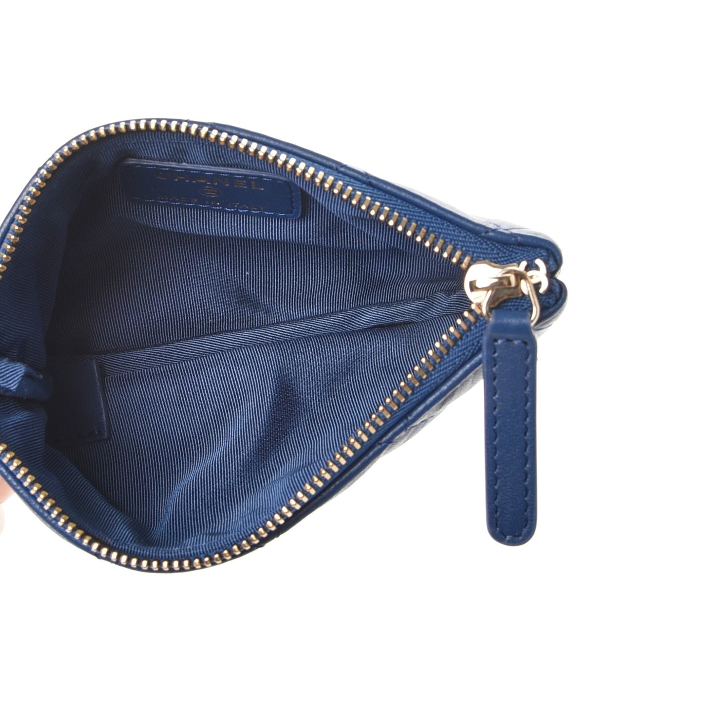 Lambskin Quilted Small Cosmetic Case Dark Blue