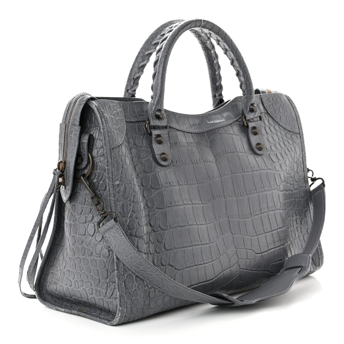 Calfskin Crocodile Embossed Classic Hardware City Gris Beton