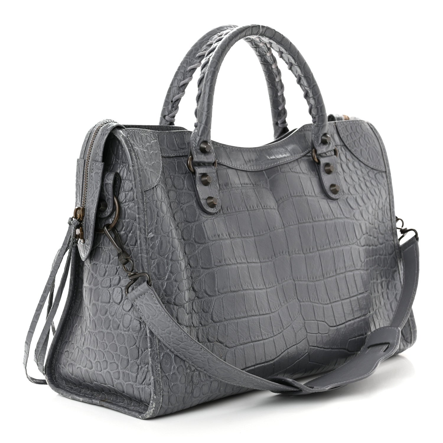 Balenciaga Calfskin Crocodile Embossed Classic Hardware City Gris Beton 3 of 14