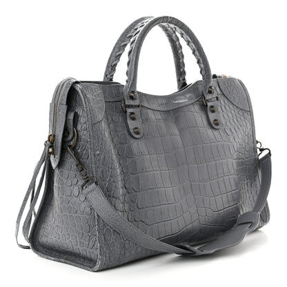 Balenciaga Calfskin Crocodile Embossed Classic Hardware City Gris Beton 3 of 14