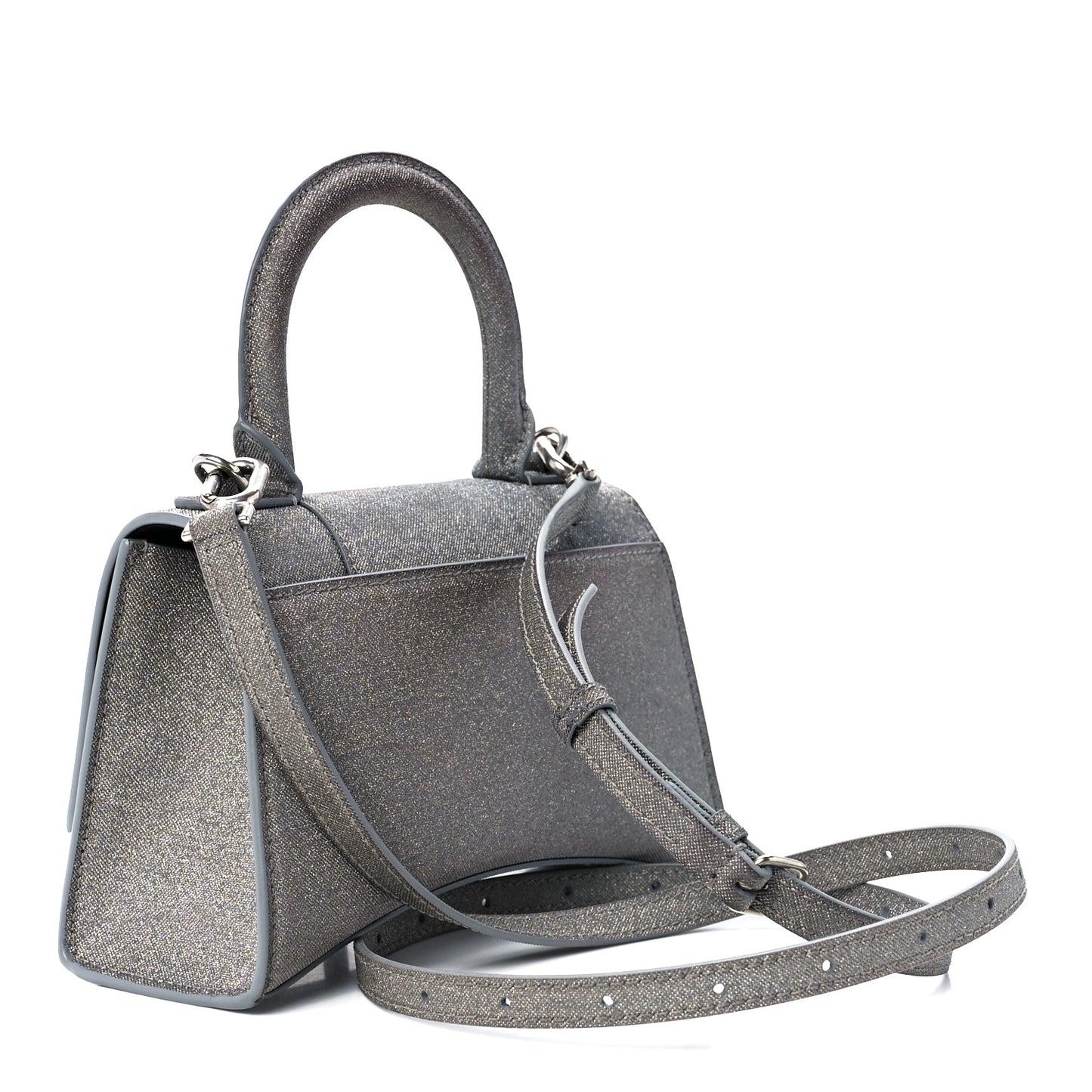 Glitter Fabric Hourglass Top Handle Bag XS Grey