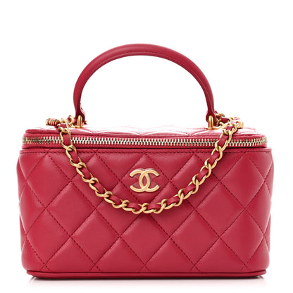 Chanel Lambskin Quilted Small Top Handle Vanity Case With Chain Dark Pink 1 of 11