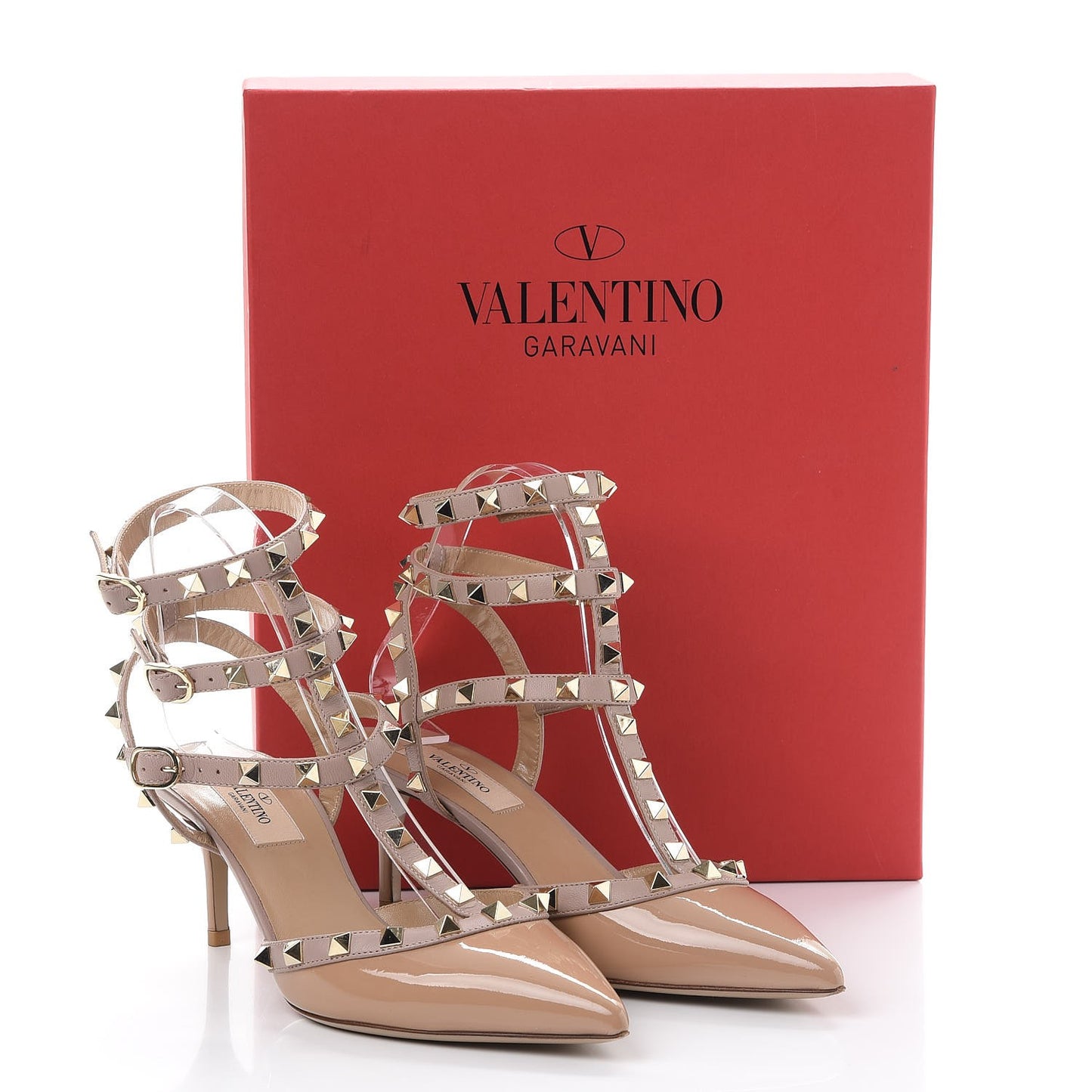 Patent Nappa Rockstud Ankle Strap 65mm Pumps 37.5 Soft Noisette Poudre