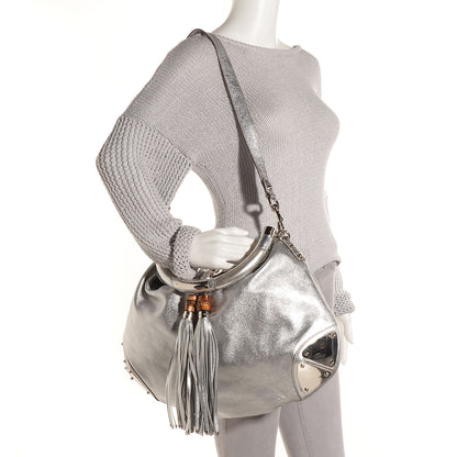 Gucci Leather Large Indy Top Handle Hobo Silver 2 of 7