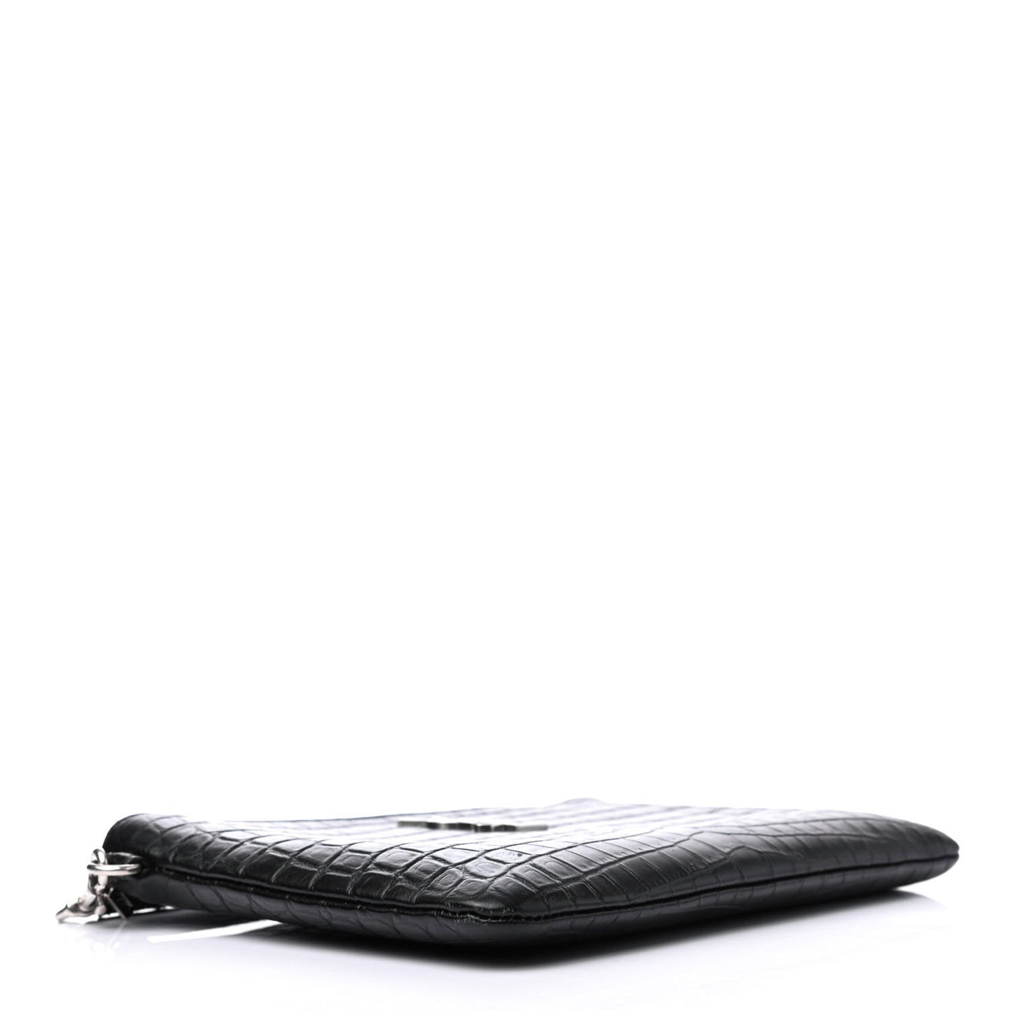 Calfskin Crocodile Embossed Monogram Zip Pouch Black