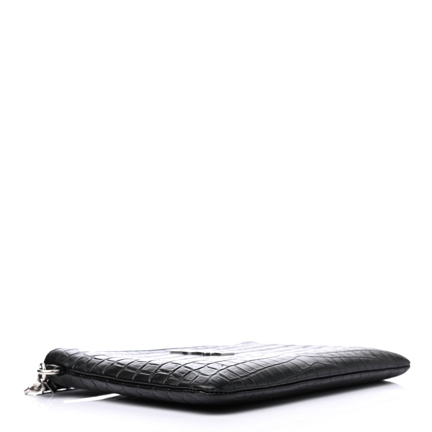 Saint Laurent Calfskin Crocodile Embossed Monogram Zip Pouch Black 3 of 4