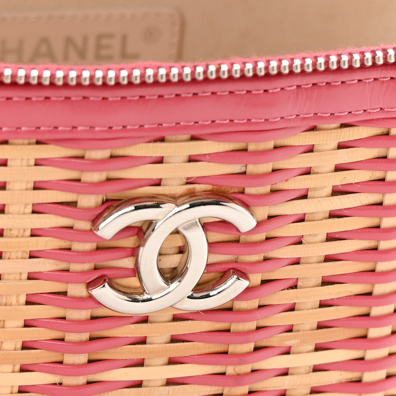 Chanel Calfskin Raffia Small Take Away Vanity Case Bag Pink Beige 11 of 11