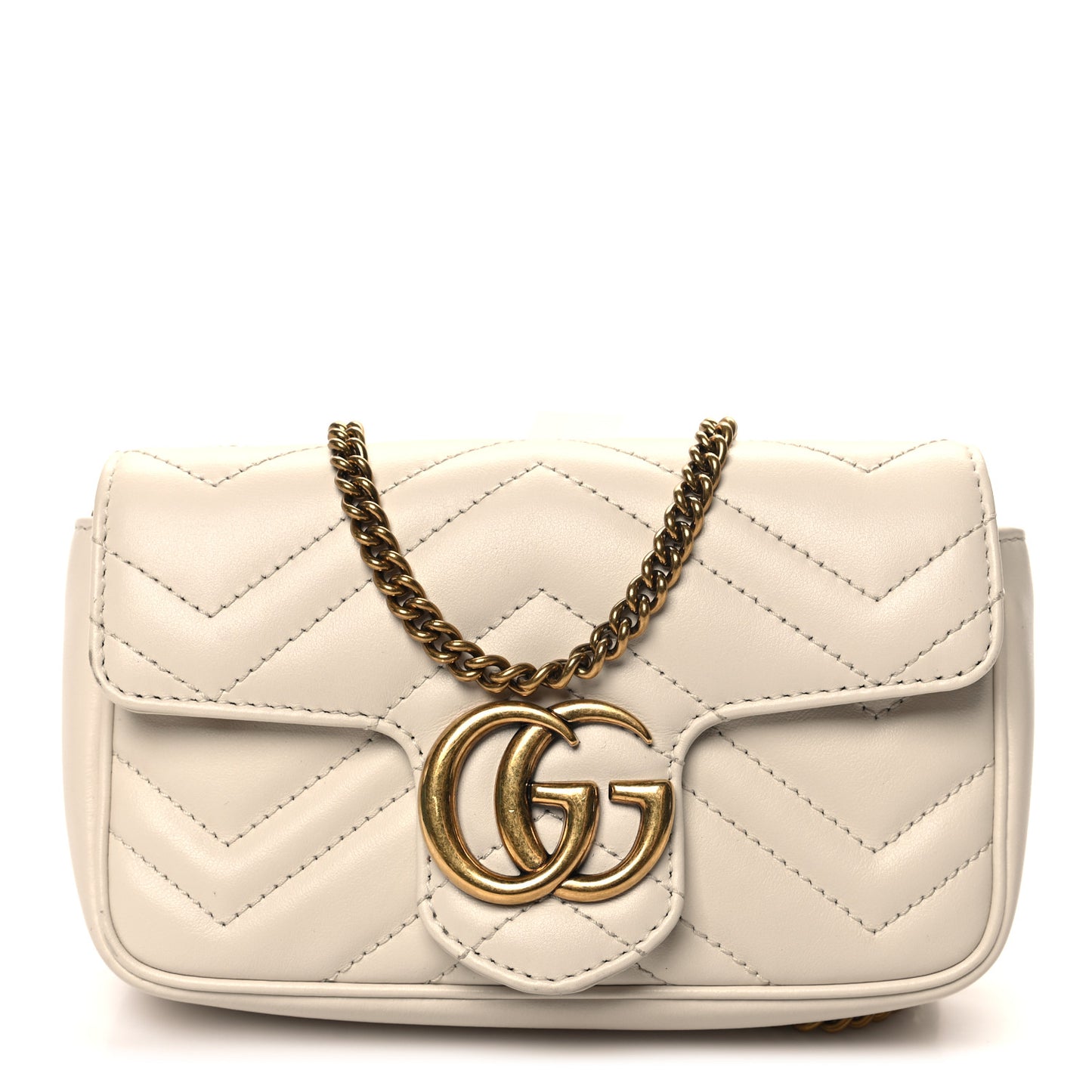Calfskin Matelasse Super Mini GG Marmont Shoulder Bag White